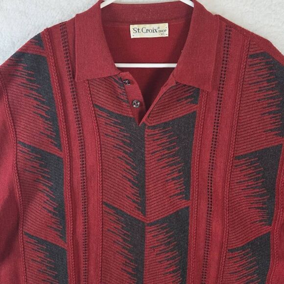 Vintage St. Croix Men's Collared Knit Long Sleeve Polo Sweater Maroon XL - Picture 2 of 6